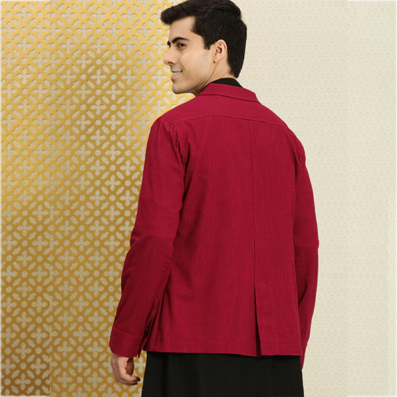 Men Red Solid Single-Breasted Blazer